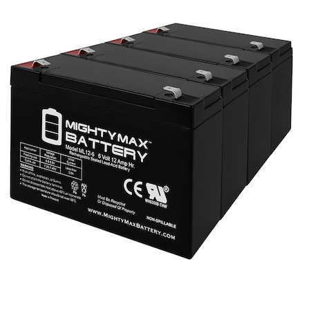 ML12-6 .250TT  - 6V 12AH UPS Battery Replaces Fiamm FG11202, FG 11202 - 4PK